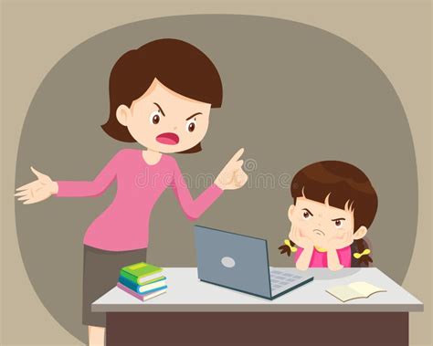 Angry Mother And Daughter Using Laptop At Home Stock Vector