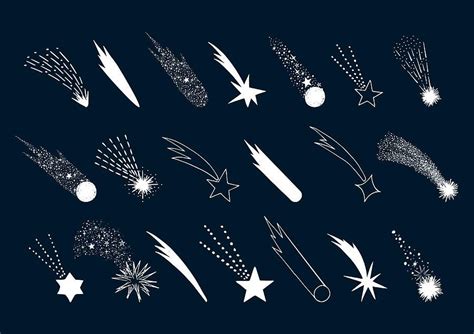 Set Of Hand Drawn Falling Stars Vector Comet Shooting Lights