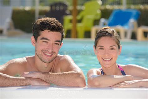 Portrait Couple In Swimming Pool Stock Image Image Of Communal