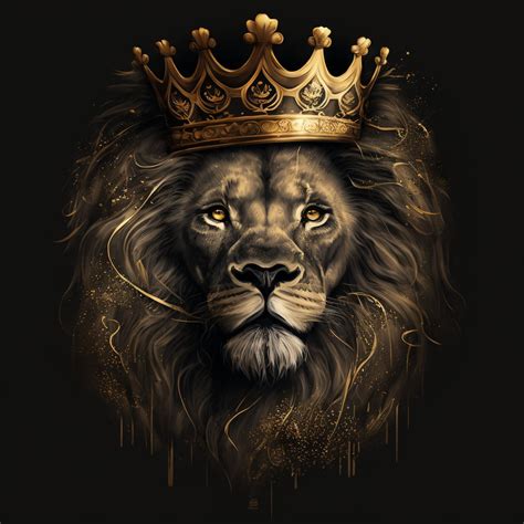 Black And Gold Lion As King With Crown True Hi Res Art Etsy