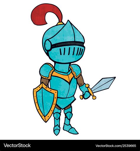 Cartoon Knight In Armour With Sword And Shield Vector Image