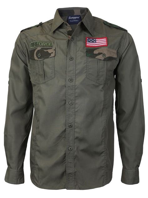 Mens Us Military American Long Sleeve Button Up Camo Casual Dress