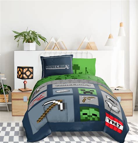 Minecraft Icon Adventure 100 Microfiber Full Bed Set Blue Green