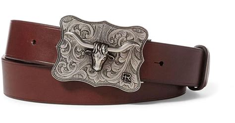 Ralph Lauren Longhorn Buckle Leather Belt In Brown For Men Lyst