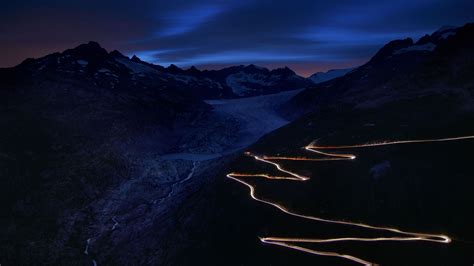 Download Wallpaper 2560x1440 Road Winding Mountains Night Dark