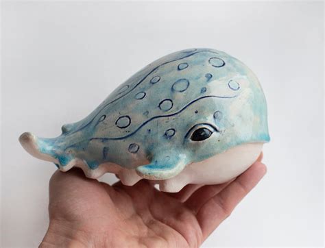 Ceramic Sculpture Blue Whale Cute Whale With Paws Figurine Etsy