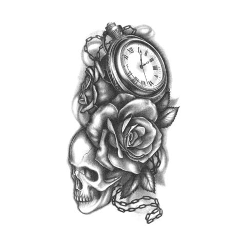 Skull With Roses And Clock Tattoo Icon