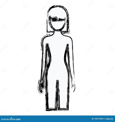 Faceless Naked Woman Nude Body Silhouette Outline Shape Vector Illustration Asian Japanese