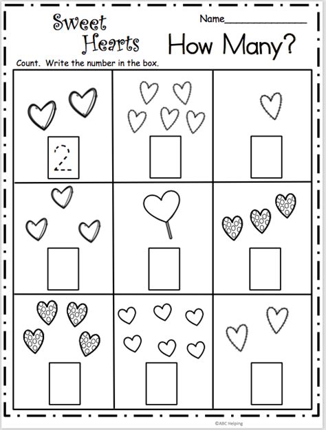 Valentine Math Worksheet For Kindergarten