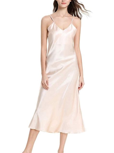 Womens Satin Nightgown Sleepwear Silk Pajama Lingerie Spaghetti Strap Nightdress Long Slip