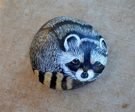 Raccoon Rock Art Hand Painted Raccoon Garden Art By Jeannesjungle