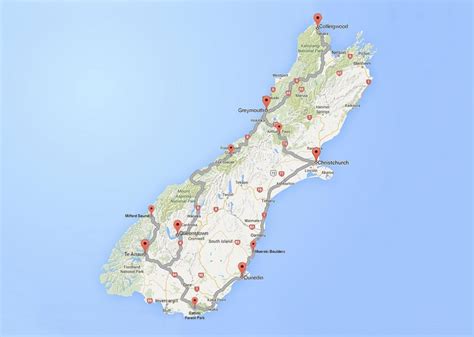 Road Trip Map South Island New Zealand Detailed Road Map Of South