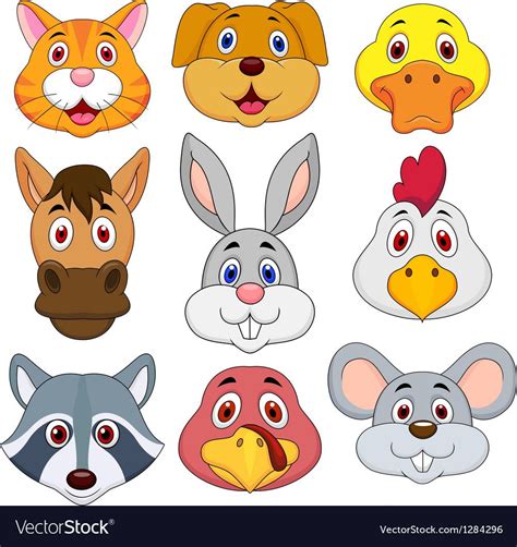 Cartoon Animal Heads With Different Facial Expressions