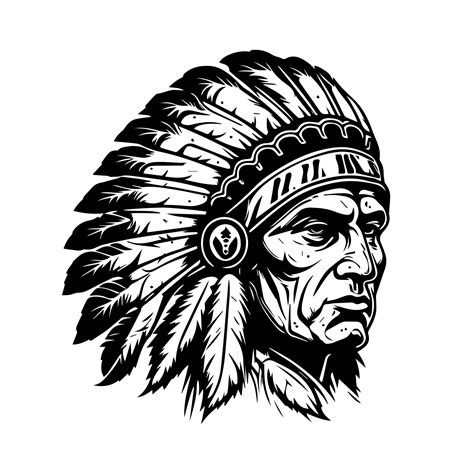 Native American Indian Chief Head Logo Hand Drawn Illustration