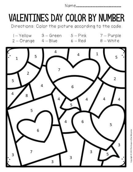 Color By Number Valentines Day Preschool Worksheets Card The Keeper