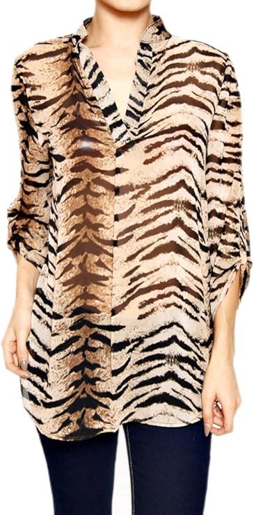D Top Top Tiger Print Split Neck Top At Amazon Womens Clothing Store