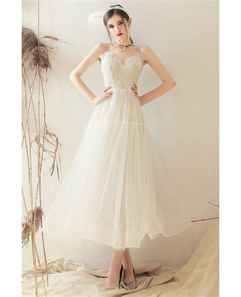 Retro Vintage Style Tea Length Wedding Dress Open Back With Spaghetti Straps Ys605