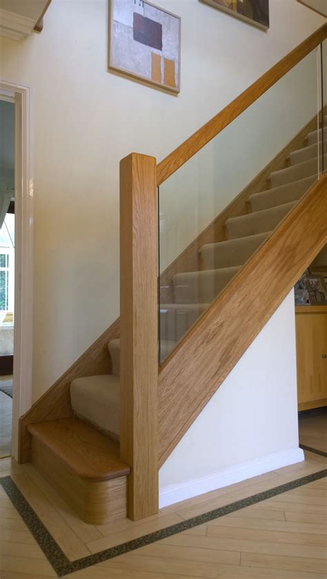oak glass renovation with curtailed base tread 80 home stairs design glass staircase oak stairs