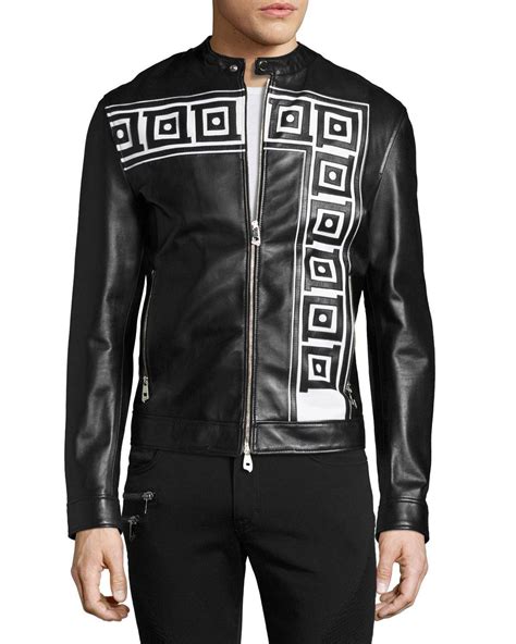 Lyst Versace Greek Key Leather Cafe Racer Jacket In Black For Men