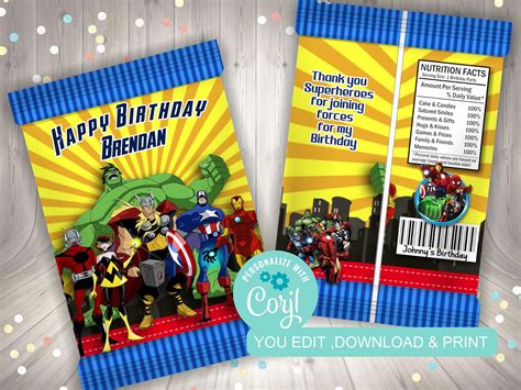 Editable Marvel Chip Bag Label Printable Superhero Chip Bag Label
