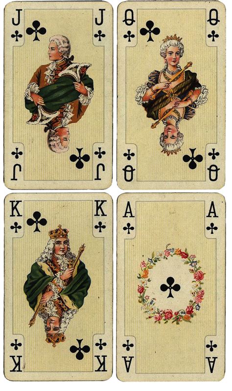 four different playing cards with the queen and king in each one s arms on top of each other