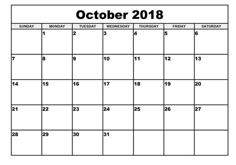 October 2018 Calendar Pdf Printable Template October Calendar