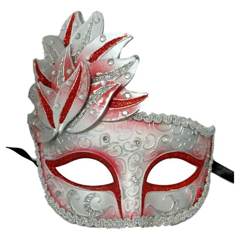 Red White Venetian Mask Masquerade Mardi Gras Party Leaf Cascade