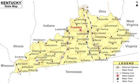 Multi Color Kentucky Map With Counties Capitals And Major Cities