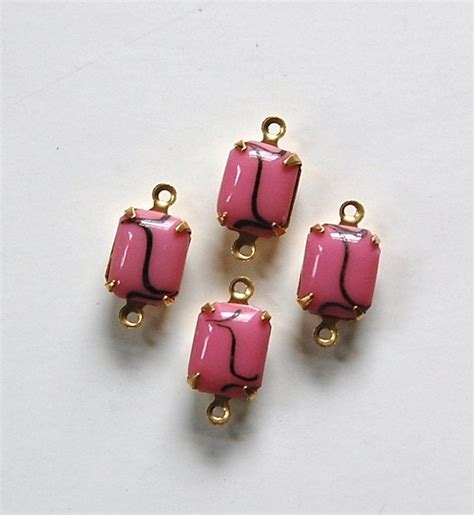 Vintage Opaque Dark Pink Stones With Black 2 Loop Brass