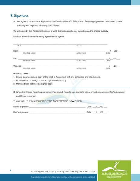 Parents can use this form to record an agreement that the biological father should be granted parental responsibility for the child. Shared Parenting Agreement - PDF by A Sane Approach ...