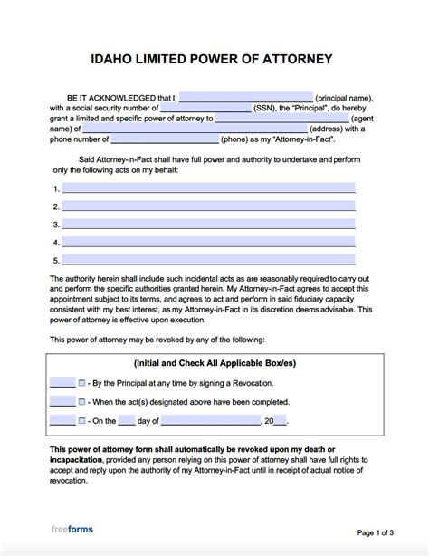 Idaho Power Of Attorney Printable Form Printable Forms Free Online