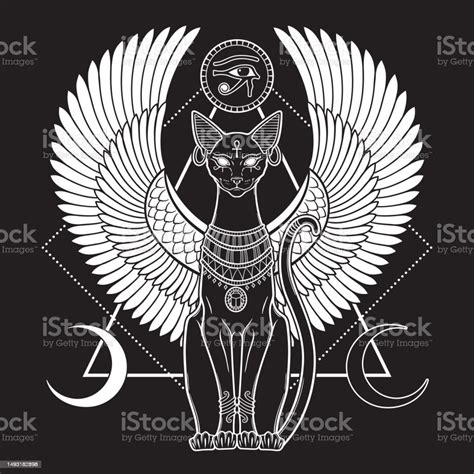 Bastet Or Bast Ancient Egyptian Goddess Sphynx Cat In Gothic Style Hand Drawn Vector