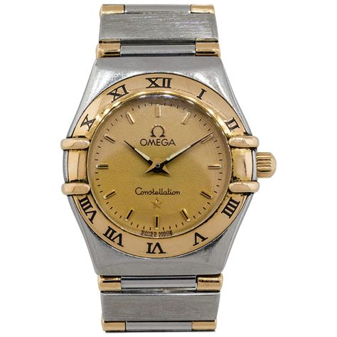 Omega Constellation Quartz Two Tone Watch With Diamond Dial And Date