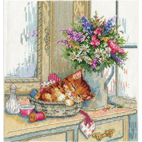 Design Works Counted Cross Stitch Kit 10x10 Cat Nap 14 Count