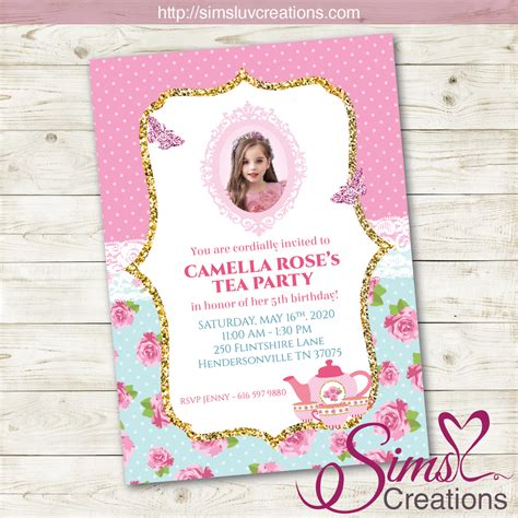 Princess Tea Party Birthday Printable Invitation Princess Tea Party