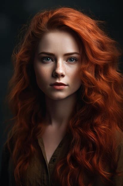 Premium Photo A Woman With Red Hair And Blue Eyes Looks At The Camera