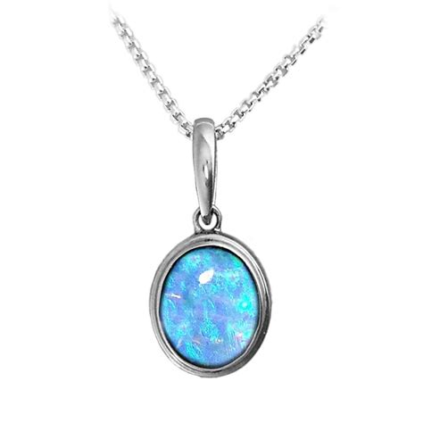 Vibrant Blue Opal Pendant Necklace Oval Cabochon Set In Etsy