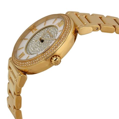 Michael Kors Caitlin Mother Of Pearl Womens Mk3332 Gold Pave Crystal Watch