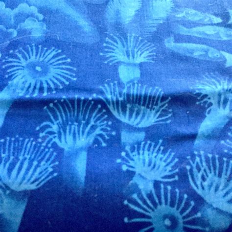 Blue Cotton Underwater Sea Life Fish Print Fabric 3 Yards By 45 Wide