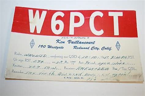Wow Vintage Ham Radio Qsl Card W6pct Redwood City California Etsy