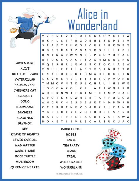 Alice In Wonderland Novel Study Word Search Puzzle Worksheet Activity