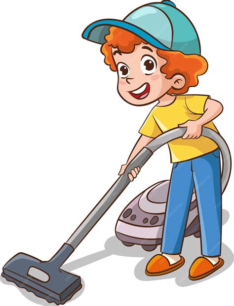 Premium Vector Boy Vacuuming Cleaning Floor With Vacuum Cleaner