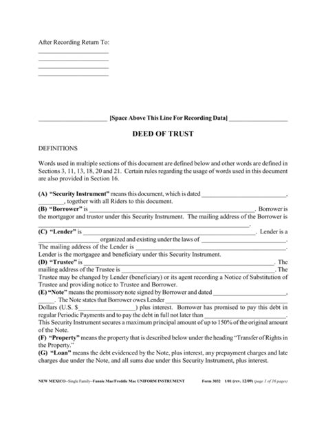 New Mexico Deed Of Trust Form 3032rev9 08 Word