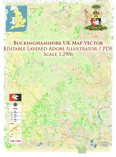 Buckinghamshire Uk Pdf Vector Map Exact County Plan High Detailed
