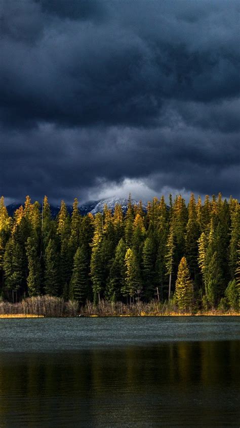 Autumn Sunset Forest Mountain Landscape Lake Canada Forest