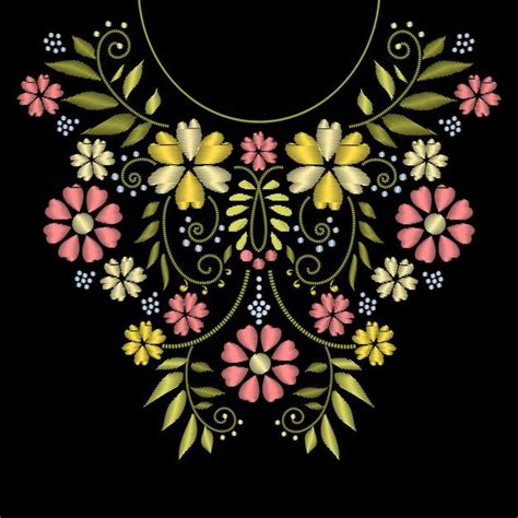Free Vector Neck Line Embroidery With Flower Pattern Illustration