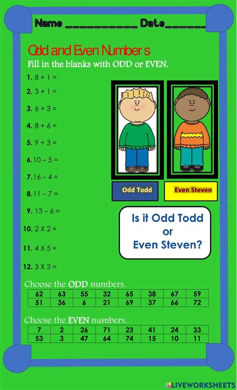Odd And Even Numbers Free Online Activity Live Worksheets
