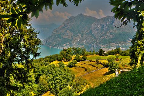Italy Mountains Scenery Fields Trees Hdr Monte