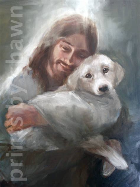 Unique Art Print With Dog And Jesus Hugging Dog Print White Etsy
