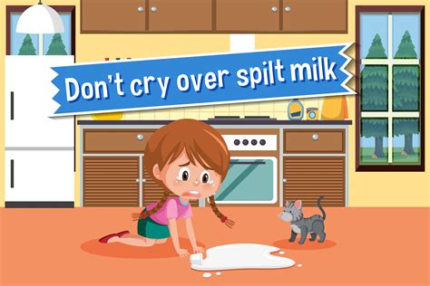 English Idiom With Picture Description For Dont Cry Over Spilt Milk 1848824 Vector Art At Vecteezy